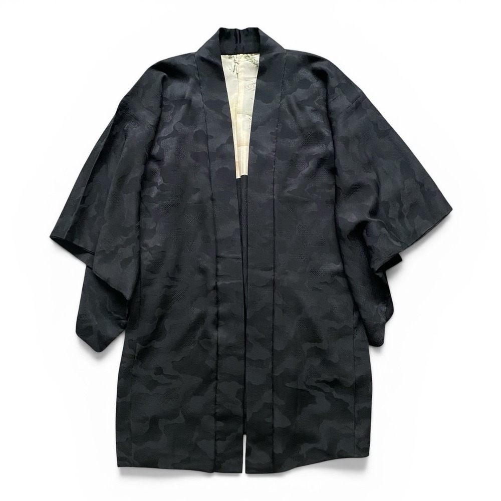 Vintage Kimono Sz M Black Textured Silk Hand Stitched Made Japan